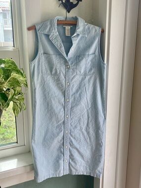 Light Blue Striped Sleeveless Cotton Shirt Dress Jones New York